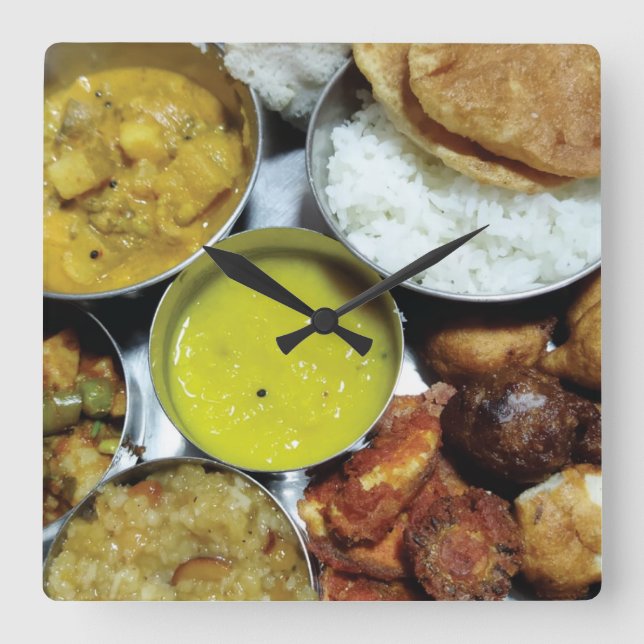 Relógio Quadrado Comida vegetal indiana (Frente)