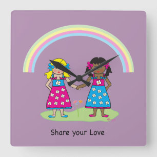 Relógio Quadrado Compartilhe o Amor - Igualdade para Todos