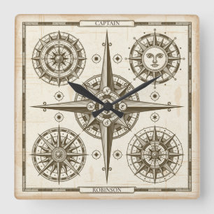 Relógio Quadrado Compass Náutico Personalizado