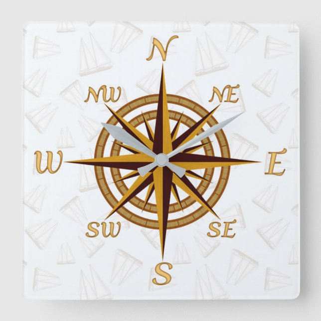 Relógio Quadrado Compass Rose (Frente)