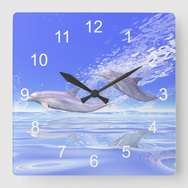Relógio Quadrado Competência dos golfinhos (Frente)