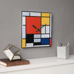 Relógio Quadrado Composição Abstrata Vintage por Piet Mondrian