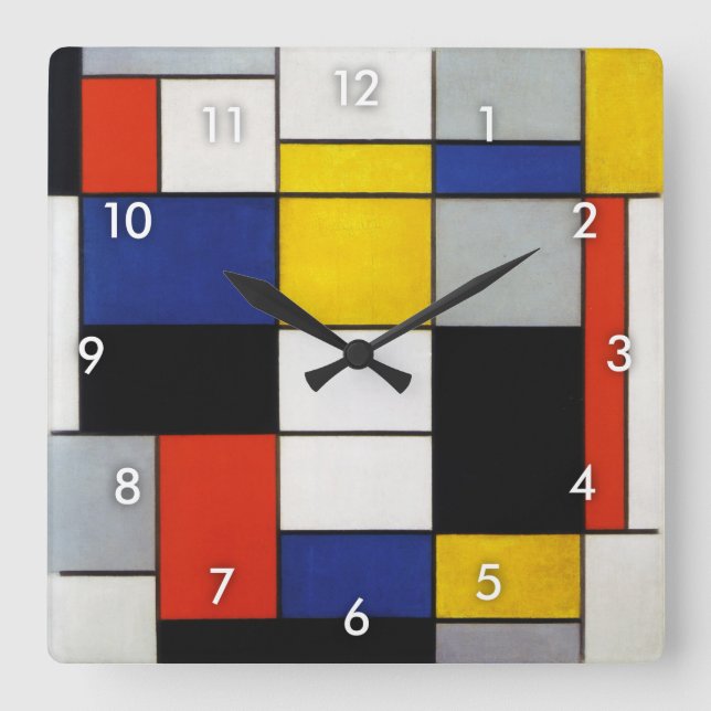 Relógio Quadrado Composição, Mondrian (Frente)