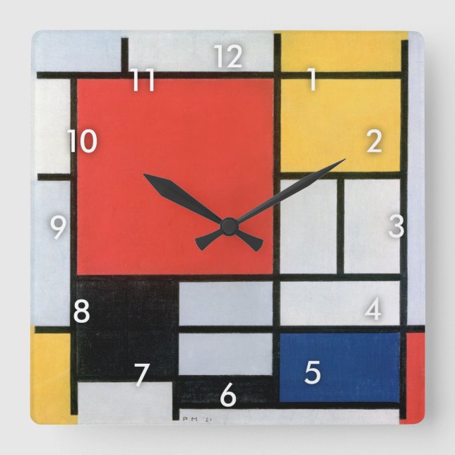 Relógio Quadrado Composição, Mondrian (Frente)