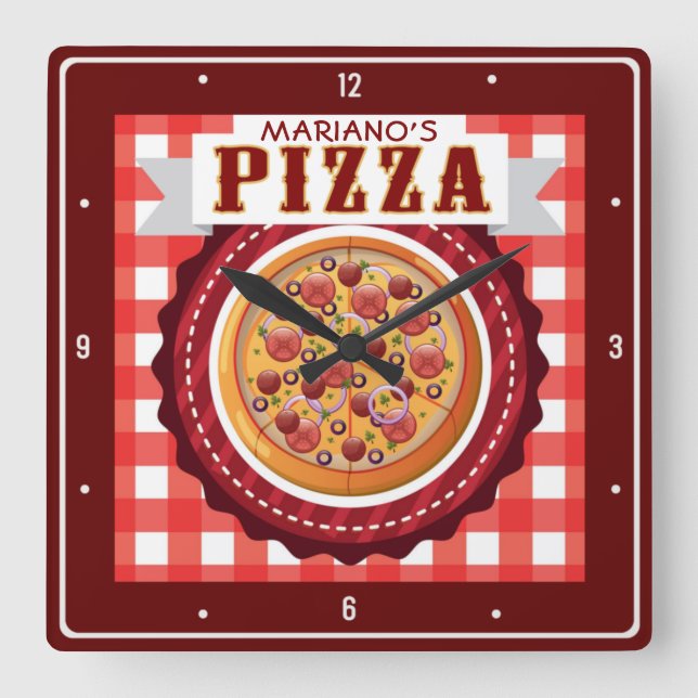 Relógio Quadrado Compro Personalizado Pizzeria Pizzaria Italiana (Frente)