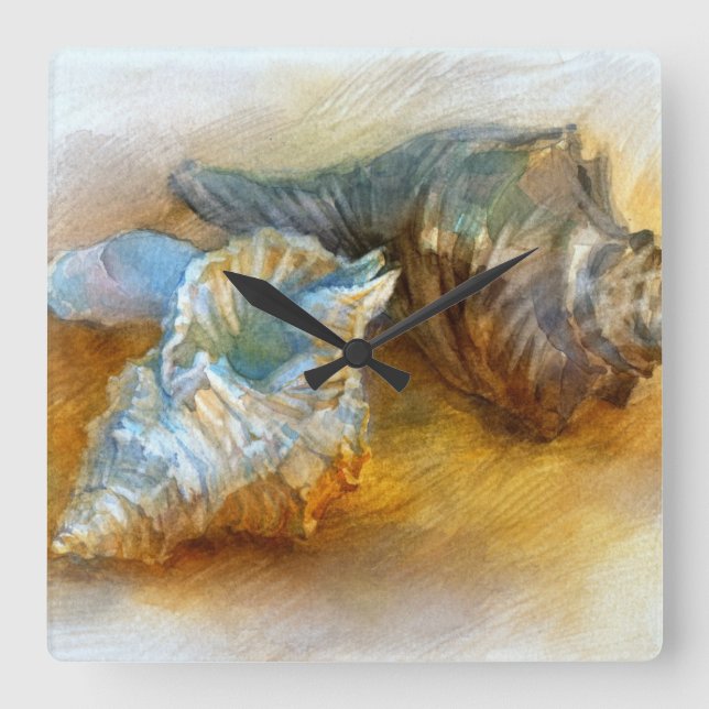 Relógio Quadrado Conchas na praia (Frente)