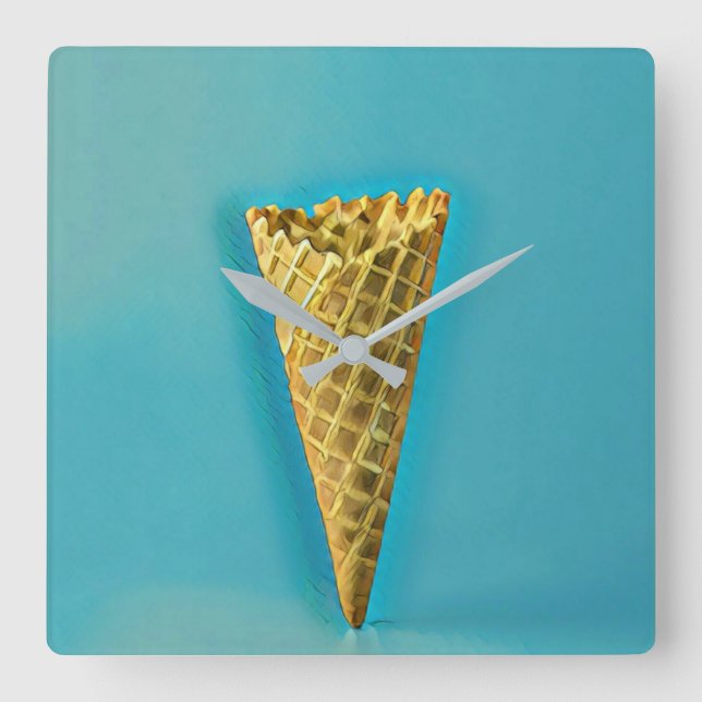 Relógio Quadrado Cone de waffle para amantes de sorvetes (Frente)