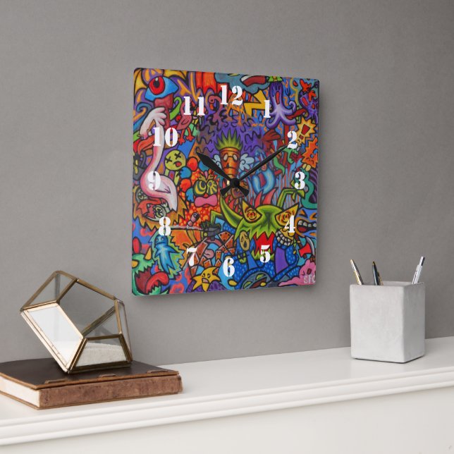 Relógio Quadrado Confusion By Squid Fear City (Escritório)