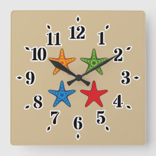 Relógio Quadrado Conjunto de Starfish de Cartoon Colorido Bonito
