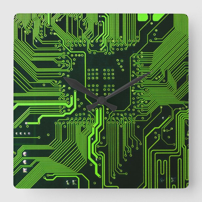 Relógio Quadrado Conselho de Circuito Eletrônico Verde de Nerd Extr (Frente)