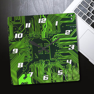 Relógio Quadrado Conselho de Circuito Eletrônico Verde de Nerd Extr