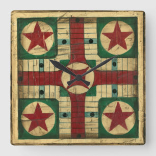 Relógio Quadrado Conselho de Jogo Antique Parcheesi por Ethan Harpe