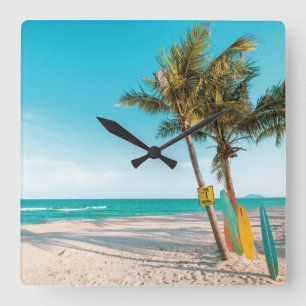 Relógio Quadrado conselhos de surf no travesseiro decorativo de pra