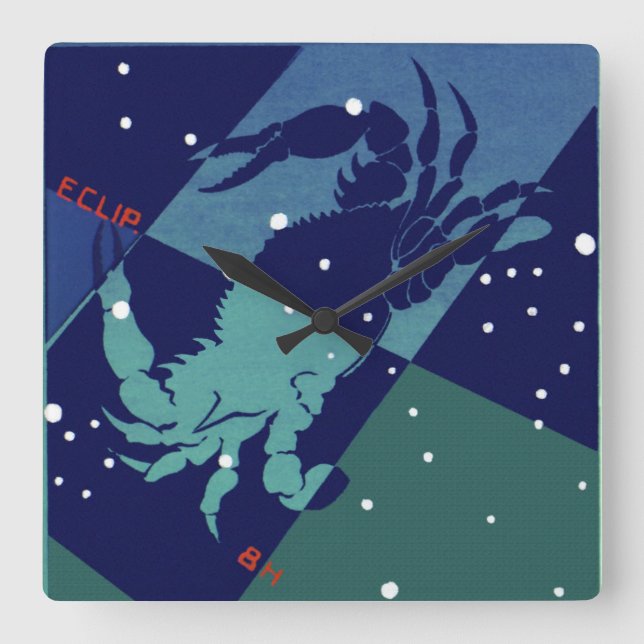 Relógio Quadrado Constelação de caranguejo cancer Vintage Astrologi (Frente)