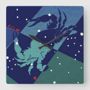 Relógio Quadrado Constelação de caranguejo cancer Vintage Astrologi