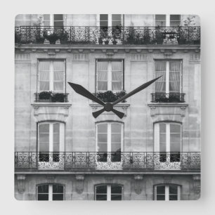 Relógio Quadrado Construção preto e branco do vintage do viagem  