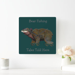 Relógio Quadrado Contos De Pesca Do Urso De Noz