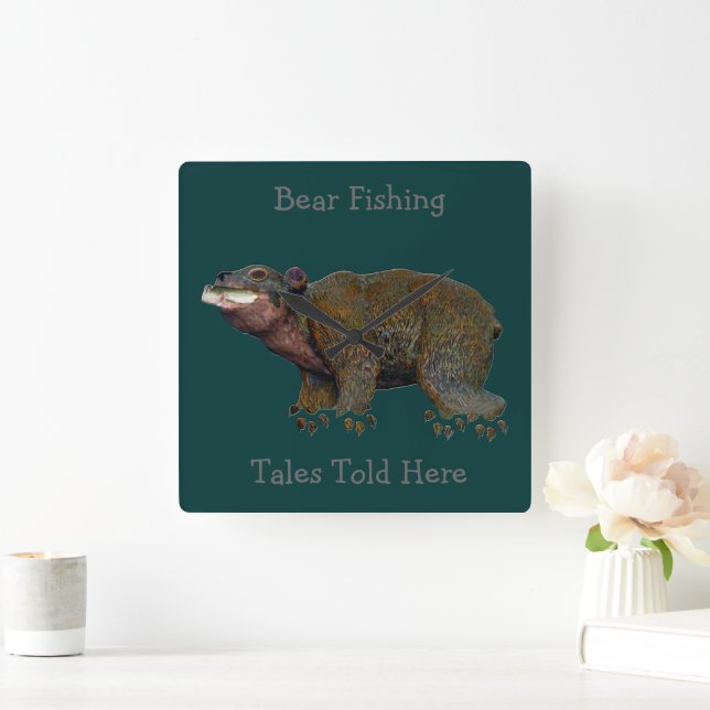 Relógio Quadrado Contos De Pesca Do Urso De Noz (Lar)