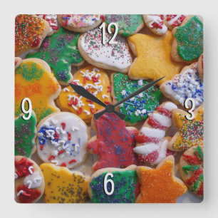 Relógio Quadrado Cookies de Natal I Férias Coloridas
