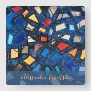 Relógio Quadrado Cor Abstrata Colorida Personalizada com Aspecto de