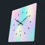 Relógio Quadrado Cor clara do fundo holográfico<br><div class="desc">Imagem de tons pastéis design holográfico de fundo iridescente moderno.</div>