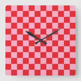 Relógio Quadrado Cor-de-rosa e vermelho verificados