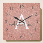 Relógio Quadrado Cor-de-rosa - Rosa Dourado Sparkle Glitter Monogra<br><div class="desc">Cor-de-rosa-azul - Nome do Monograma da Brilhante com brilho Dourado Rosa e Relógio da Parede de Serviço Inicial. O Relógio de Parede é o presente perfeito para alguém que ama brilho brilhante rosa.</div>