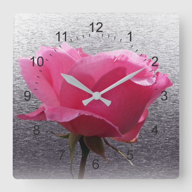 Relógio Quadrado cor-de-rosa sobre a cinza (Frente)