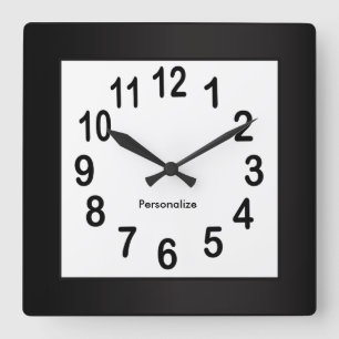Relógio Quadrado Cor preta do fundo do quadro e dos números   DIY