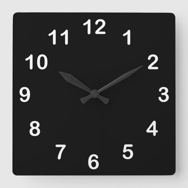 Relógio Quadrado Cor Sólida: Preto (Frente)