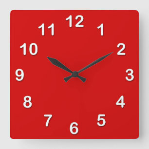 Relógio Quadrado Cor sólida: Vermelho