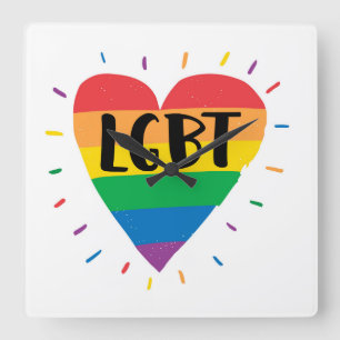 Relógio Quadrado Coração Arco-Íris LGBT