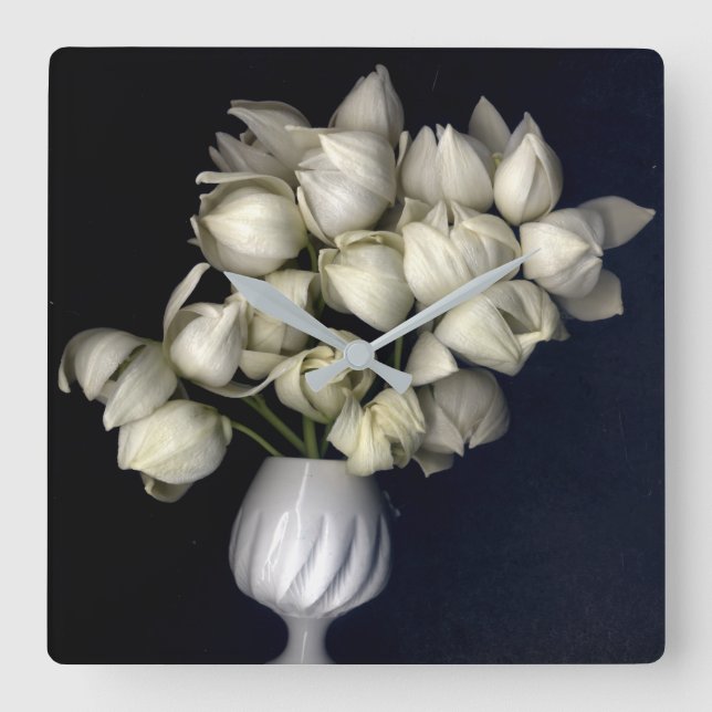 Relógio Quadrado "Coração branco em preto" (Frente)