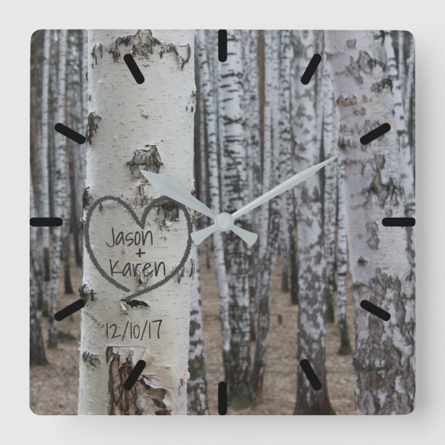 Relógio Quadrado Coração cinzelado rústico personalizado do país (Frente)