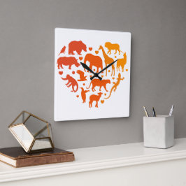 Relógio Quadrado Coração de animais, Presente para amantes de anima