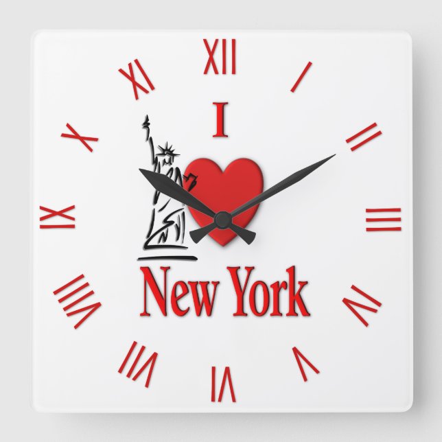 Relógio Quadrado Coração Nova York (Frente)