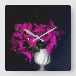 Relógio Quadrado Coração rosa em preto