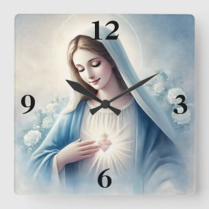 Relógio Quadrado Coração Sagrado da Virgem Maria