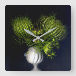 Relógio Quadrado Coração verde em preto