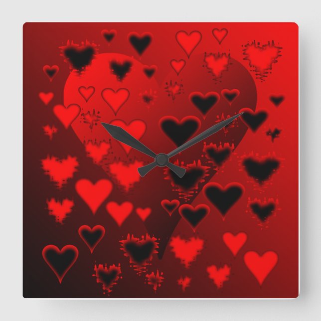 Relógio Quadrado Corações (Frente)