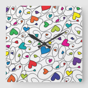 Relógio Quadrado Corações brilhantes