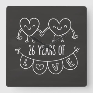 Relógio Quadrado Corações Gift Chalk, 26 anos