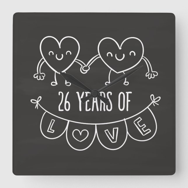 Relógio Quadrado Corações Gift Chalk, 26 anos (Frente)