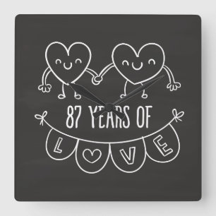 Relógio Quadrado Corações Gift Chalk do 87.º aniversário