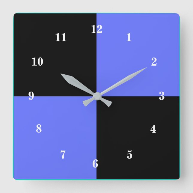 Relógio Quadrado Cores Azul e Pretas - Personalizável (Frente)