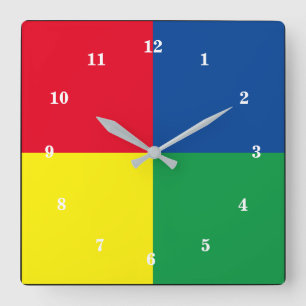 Relógio Quadrado Cores Azul, Verde, Amarelo e Vermelho