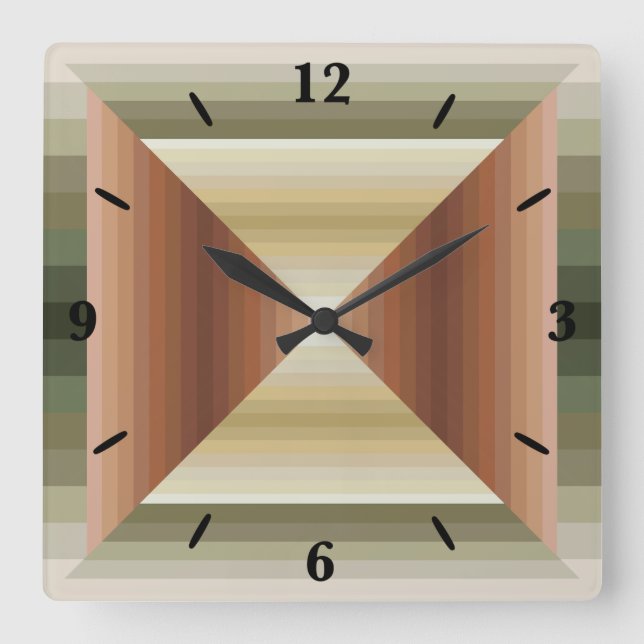 Relógio Quadrado Cores De Arte Marrom, Verde E Tan Riscada (Frente)