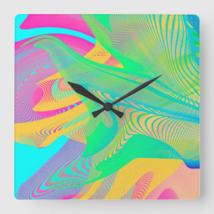 Relógio Quadrado CORES FLUO - Arte Fractal -