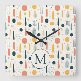 Relógio Quadrado Cores Pastel Boho Abstrato Mínimo Personalizado P