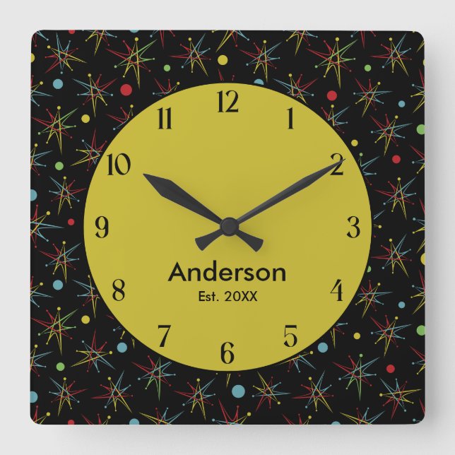 Relógio Quadrado Cores Personalizadas do Ponto Retroativo Atômico d (Frente)